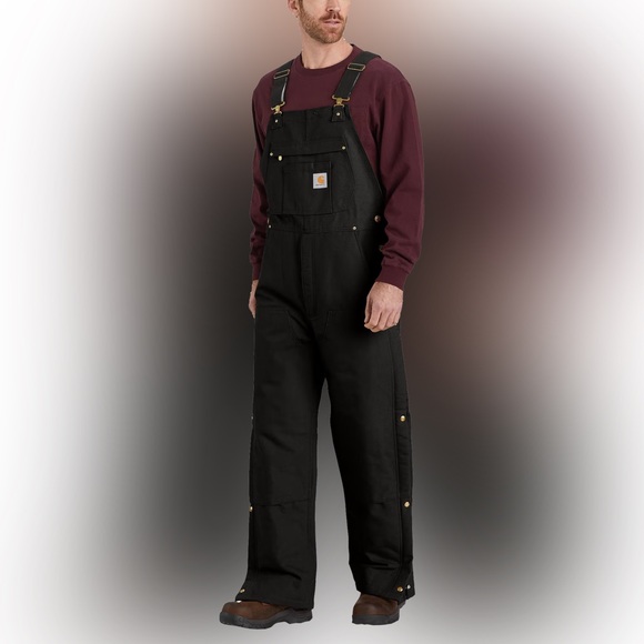 Carhartt Men Firm Duck Insulated Bib Overall Loose Fit Large TL Carpenter Black